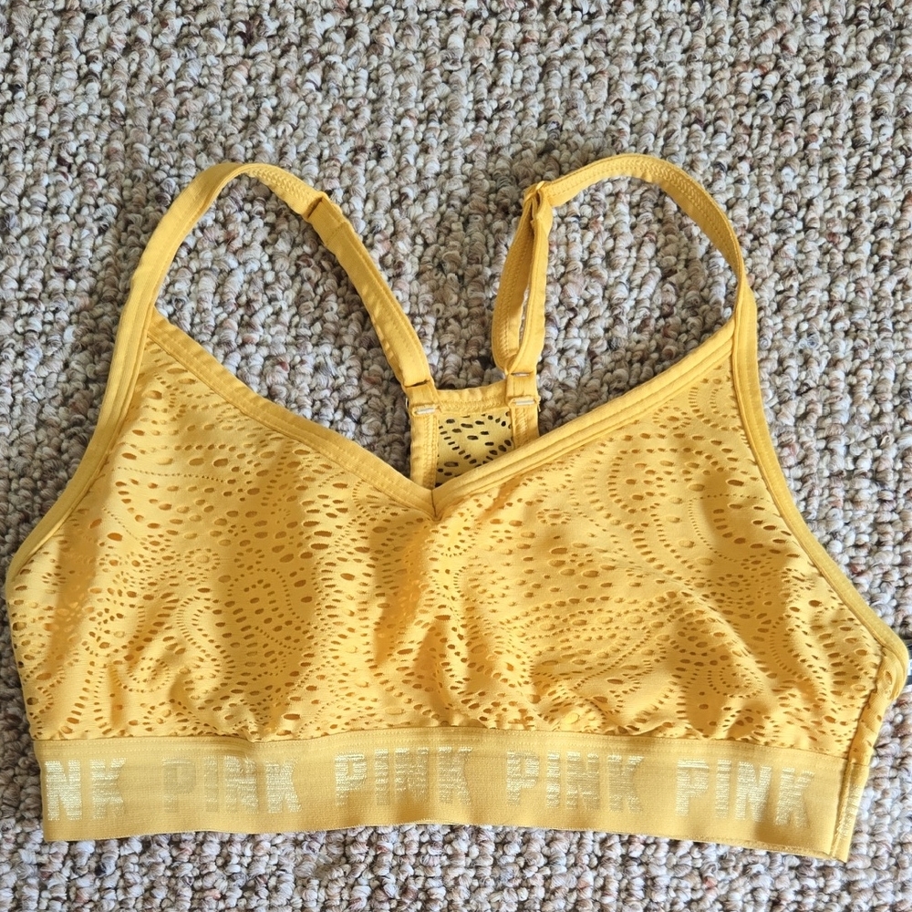 PINK Victoria's Secret Mustard Eyelet Sports Bra